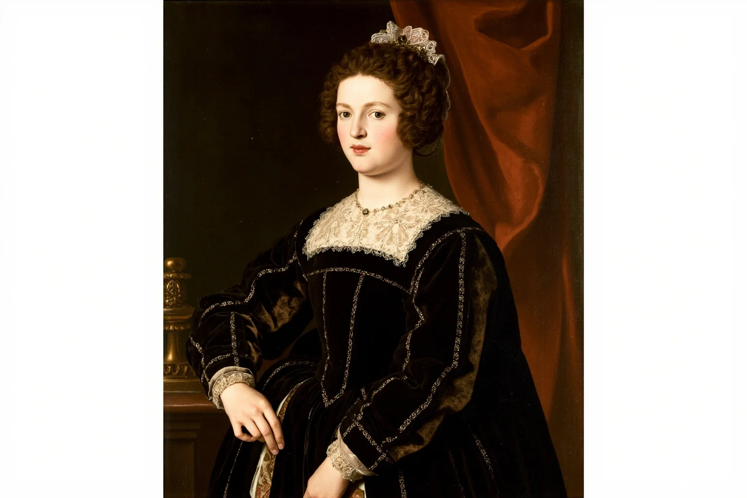 From Cleopatra to George Washington: 21 Most Famous Redheads in History 7 16th-century Scottish queen in dark velvet gown with lace collar, formal royal portrait painting style