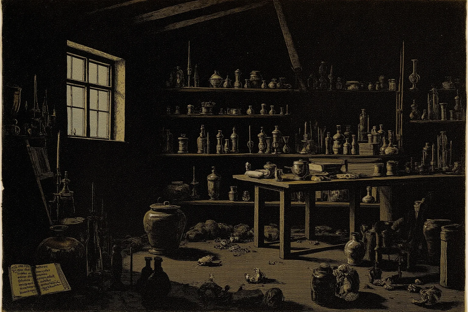 22 Creepiest People in History (And the Truth Behind Their Legends) 15 17th-century French alchemist's dark study filled with bottles and candles, eerie illustration
