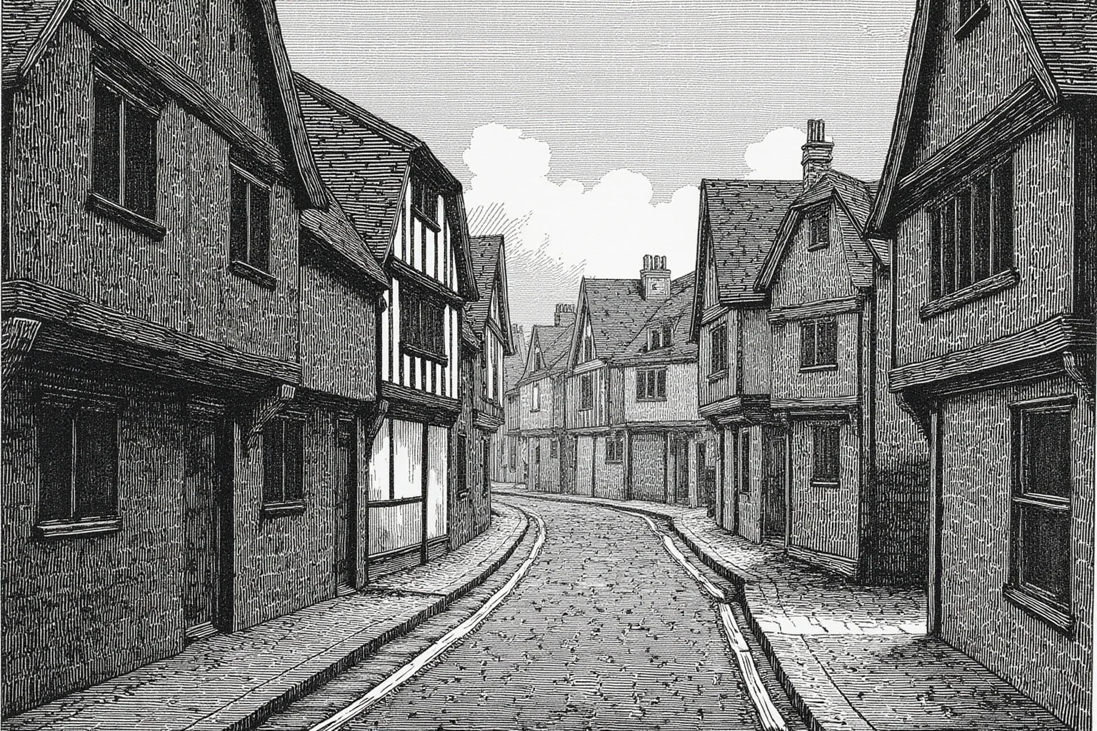 20 Deadliest Plagues That Shaped Human History 8 17th-century London street scene with narrow timber buildings and an eerie empty quality, historical illustration