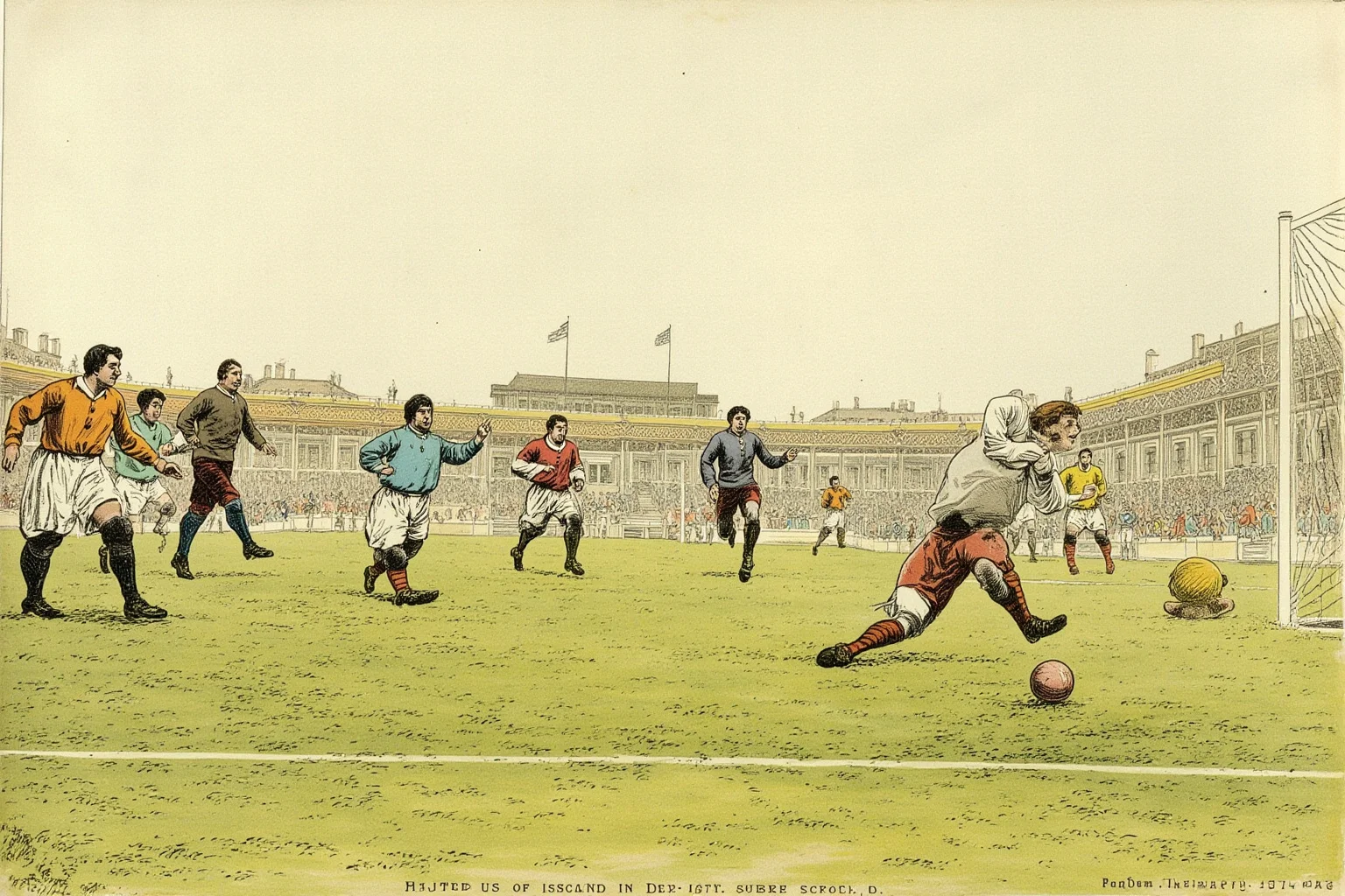 Biggest Blowouts in Sports History 13 1880s vintage soccer match illustration, one team scoring repeatedly on a grassy Victorian-era pitch
