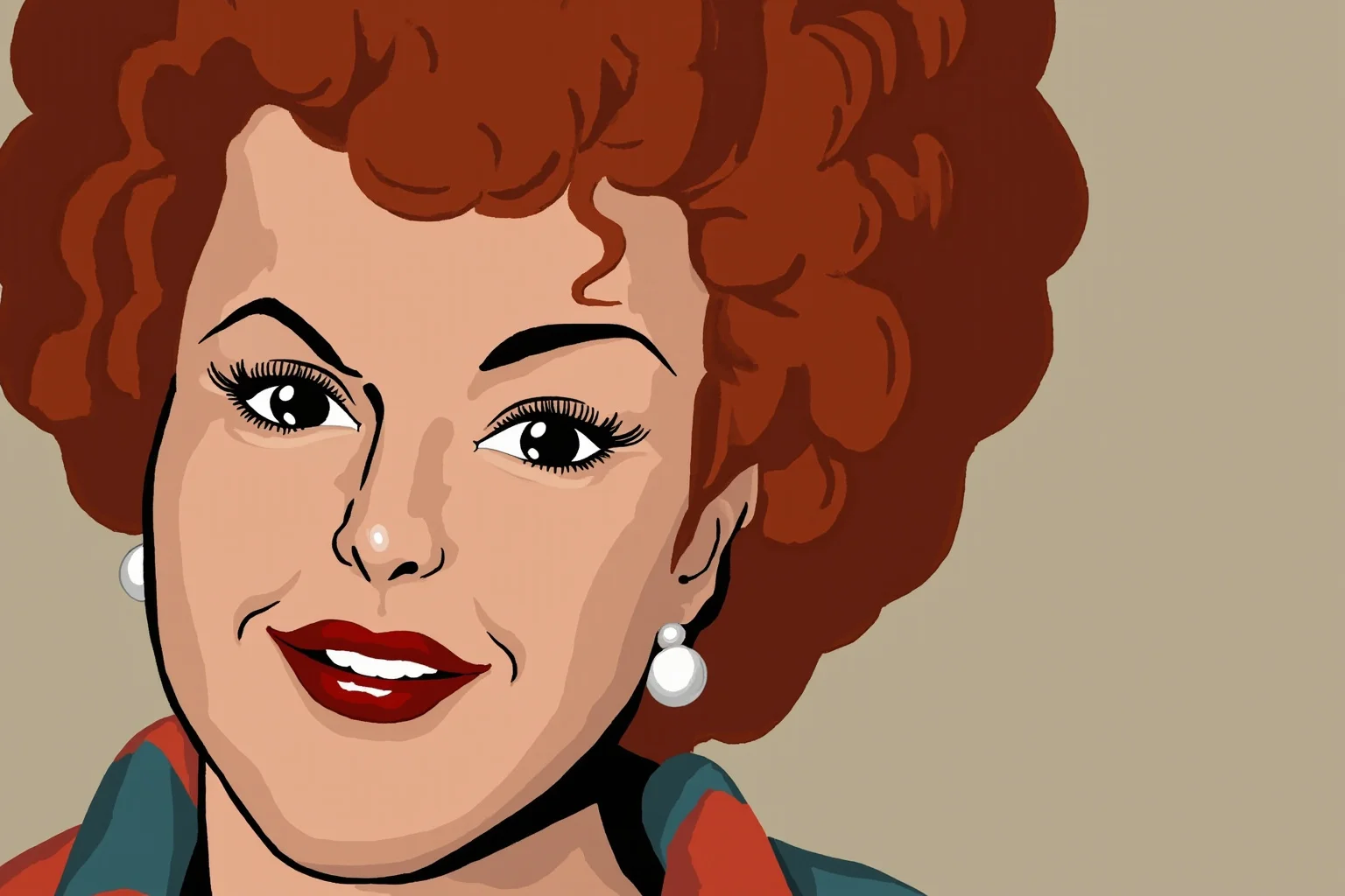 From Cleopatra to George Washington: 21 Most Famous Redheads in History 17 1950s American television comedian with bold red curly hair, retro sitcom illustration style