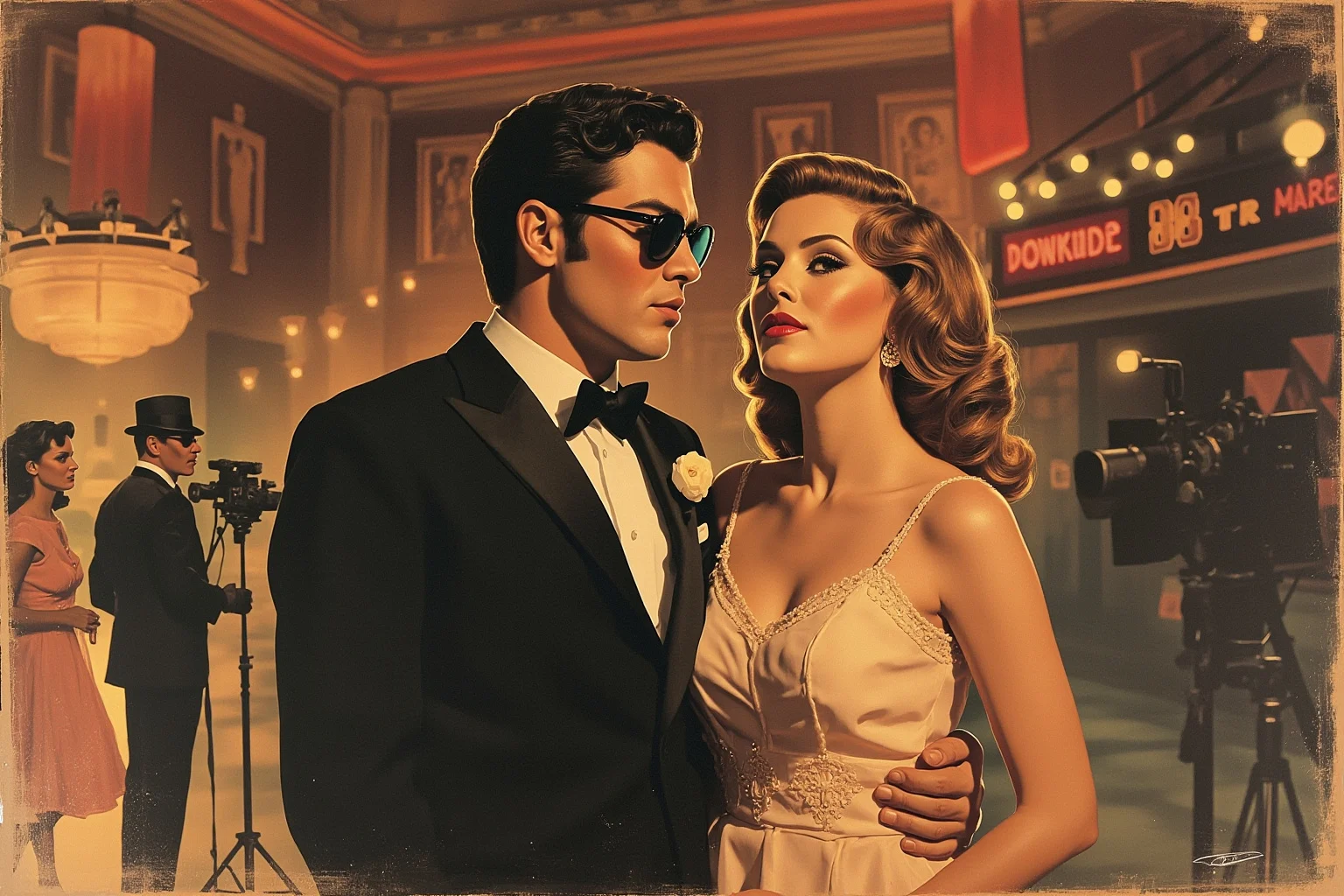 Star-Crossed Lovers: The 22 Greatest Historical Romances Ever 13 1960s glamorous illustration of a film-star couple on a movie set, elegant vintage Hollywood style