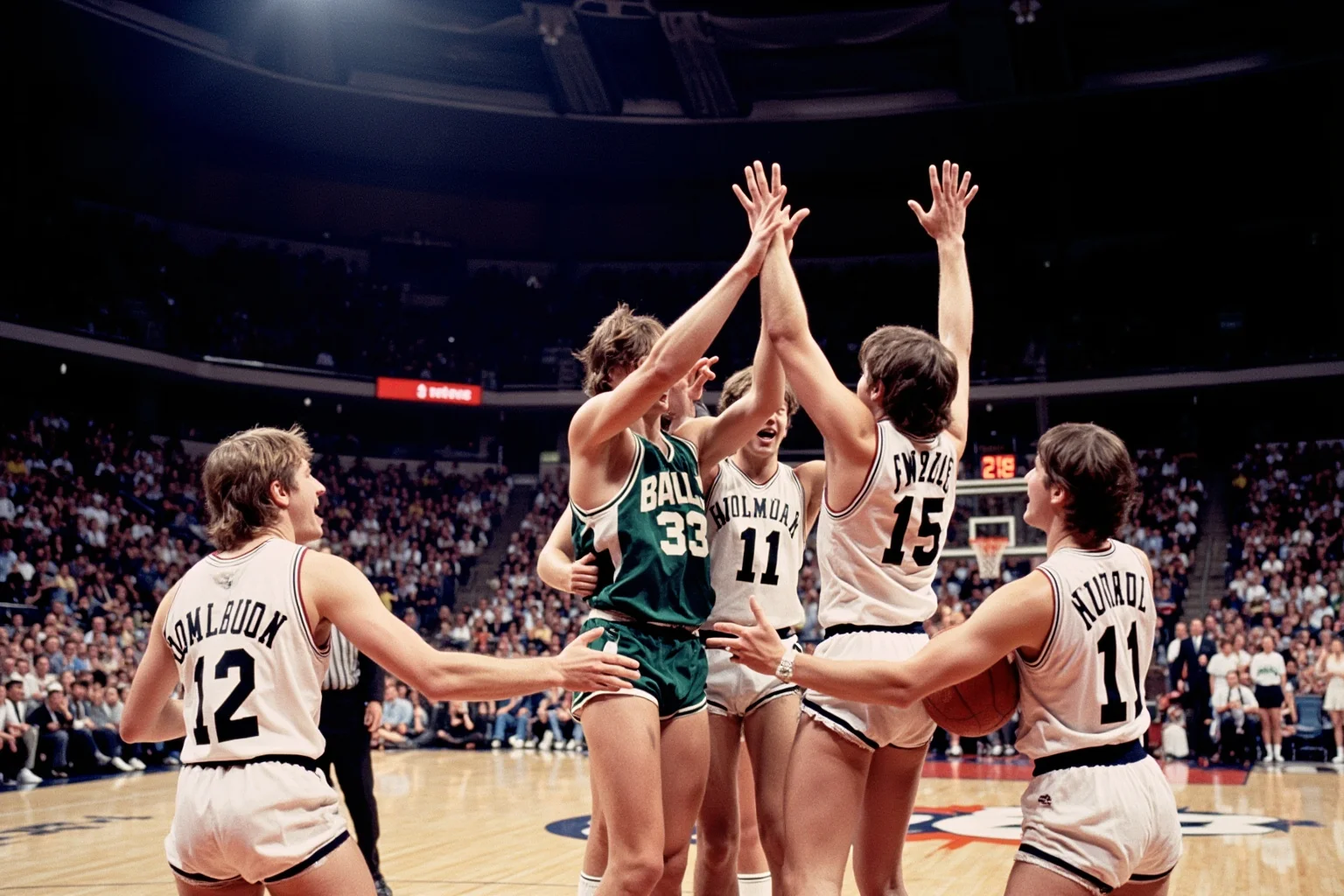 Biggest Blowouts in Sports History 18 1980s college basketball championship arena, an underdog team celebrating a stunning upset win on the court