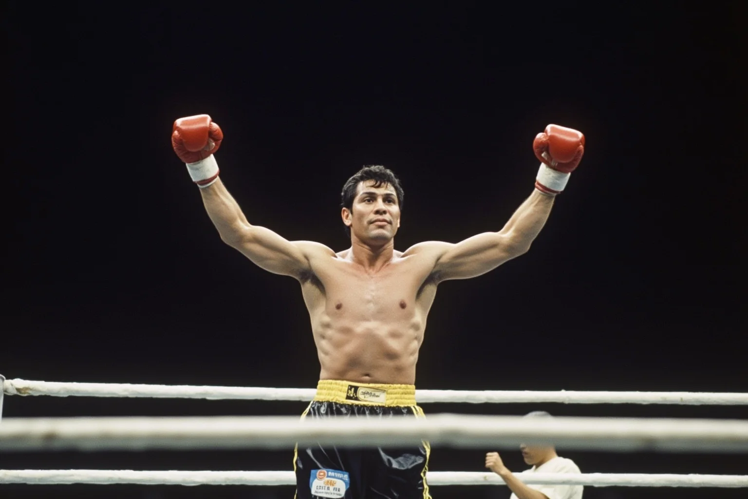 Biggest Blowouts in Sports History 23 1990s boxing arena in Tokyo, an underdog boxer standing victorious after a stunning knockout upset