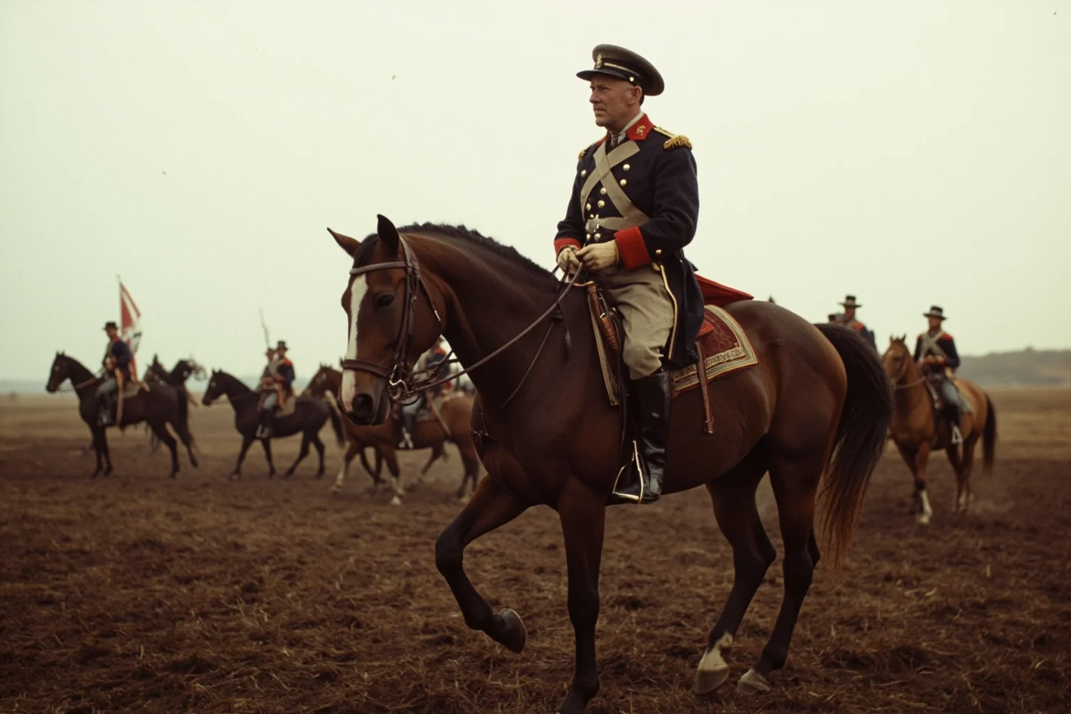 19th-century American general on horseback reviewing troops during the Civil War era