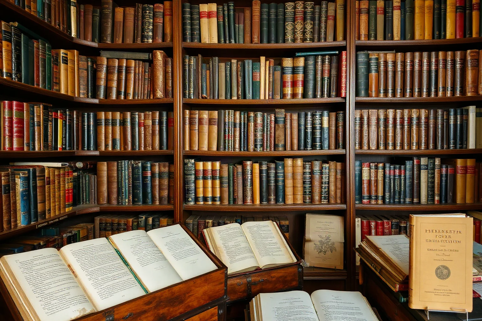 19th century German scholar's library with poetry manuscripts, scientific journals on plant morphology and color theory displayed together
