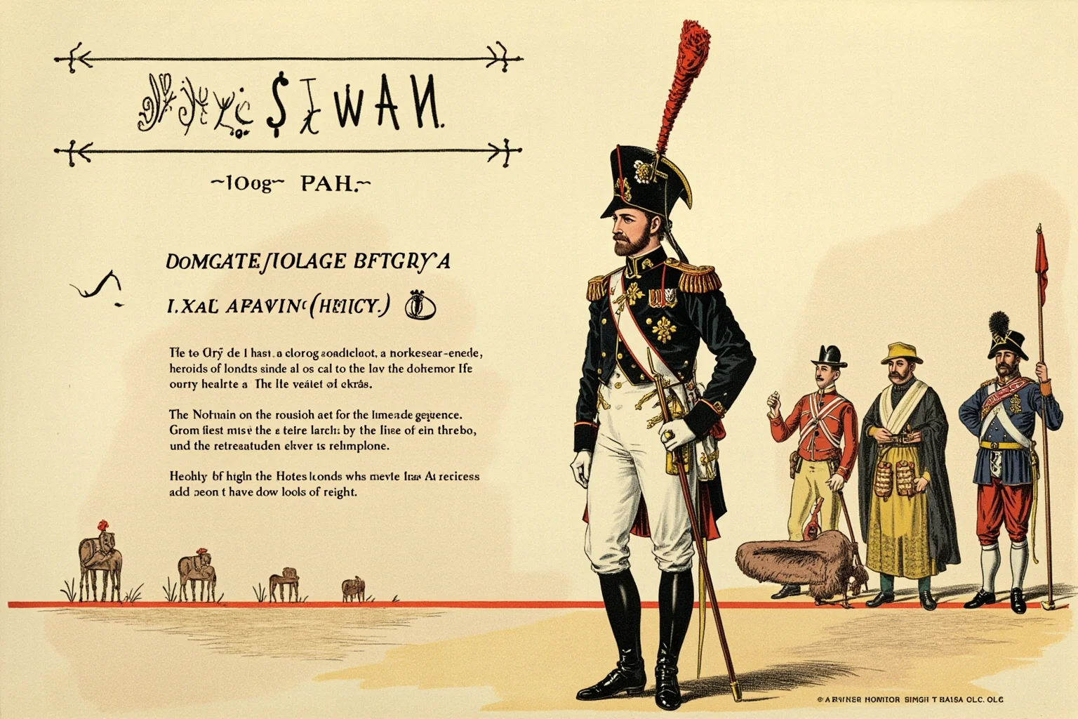 A stylized illustration of a European military general from the Napoleonic era standing confidently, with exaggerated cartoonish size comparisons in the background suggesting a myth about height