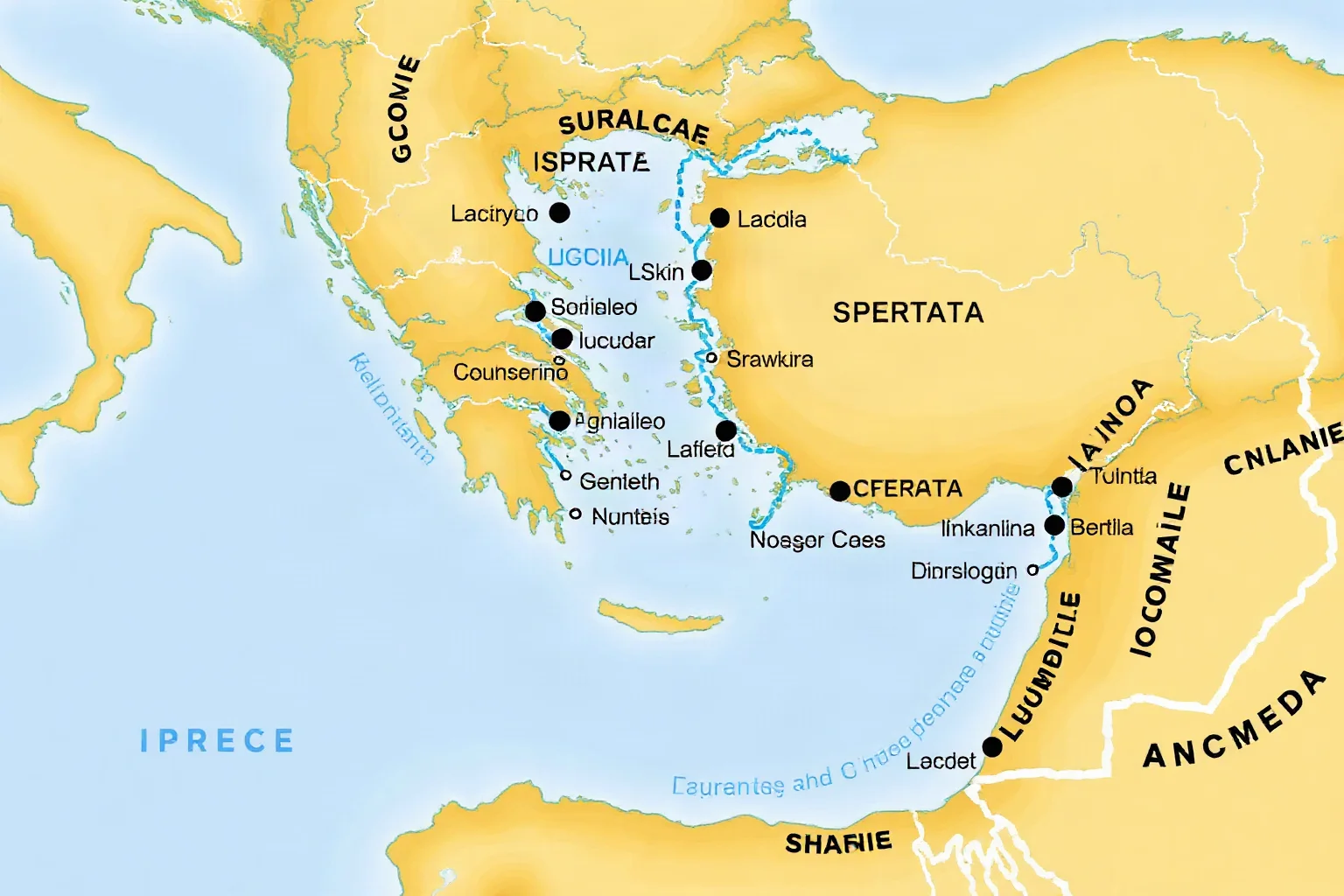 Illustrated map showing ancient Sparta's location in Laconia within the Peloponnese peninsula of Greece