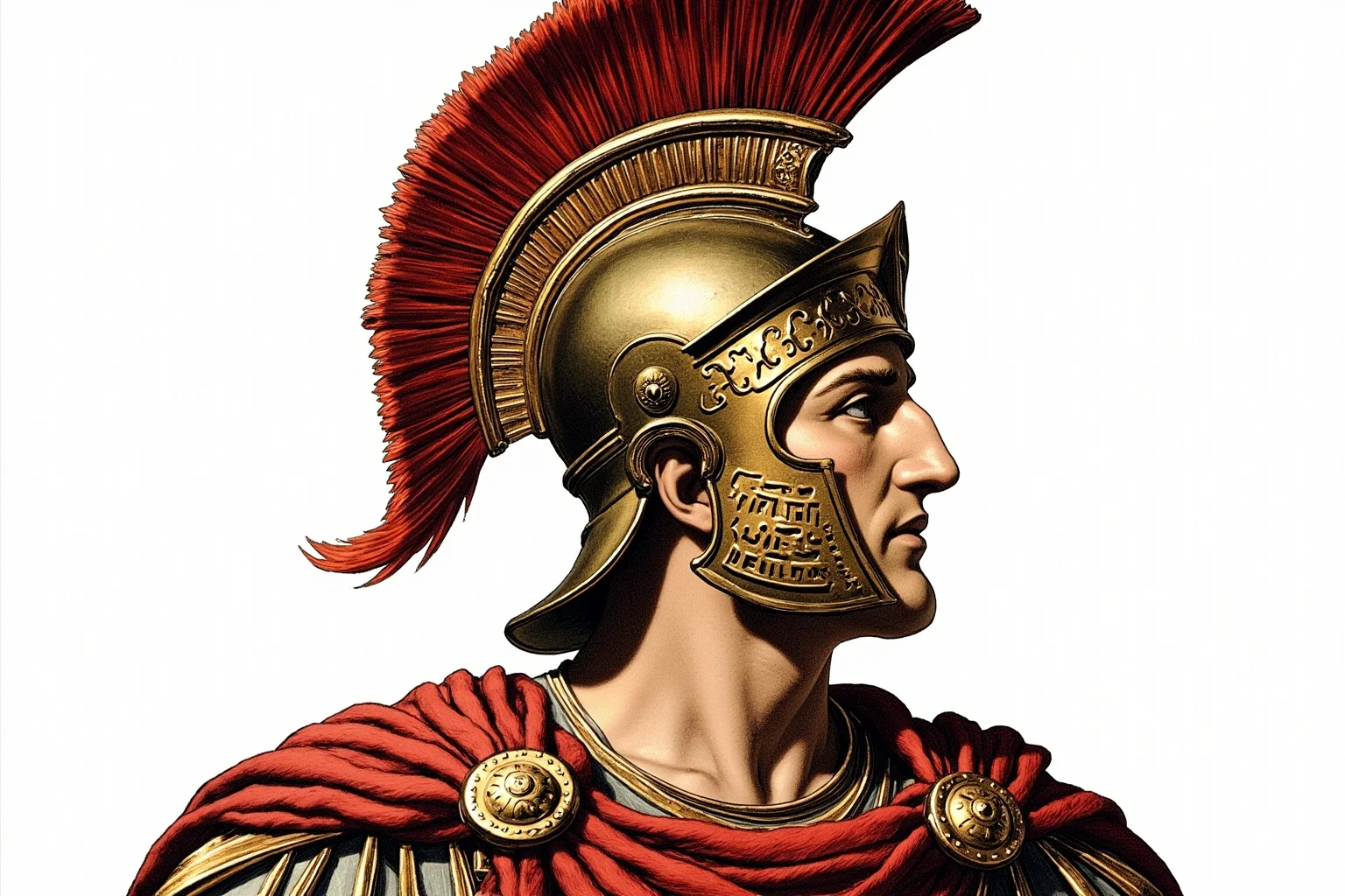 25 Vintage Baby Names Inspired by Historical Figures 2 Illustrated portrait of an ancient Macedonian king in armor with a laurel-style helmet, historical art style