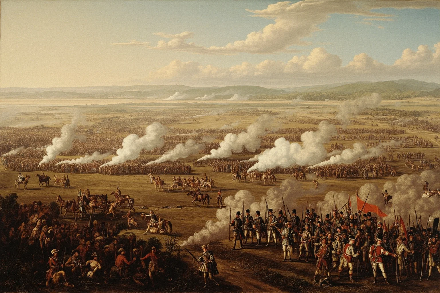 The Worst Events in Human History: 22 of the Darkest Chapters Ever Recorded 23 A 17th-century European battlefield with soldiers and smoke, representing the Thirty Years' War