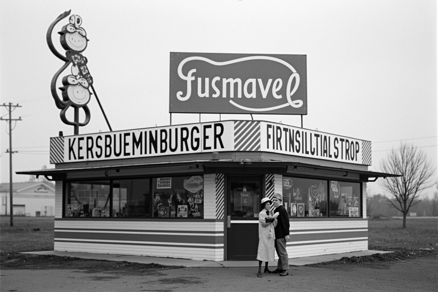 The Oldest Fast Food Chains in the World: A Full History 15 A 1930s American roadside hamburger stand with a simple cartoon character mascot sign