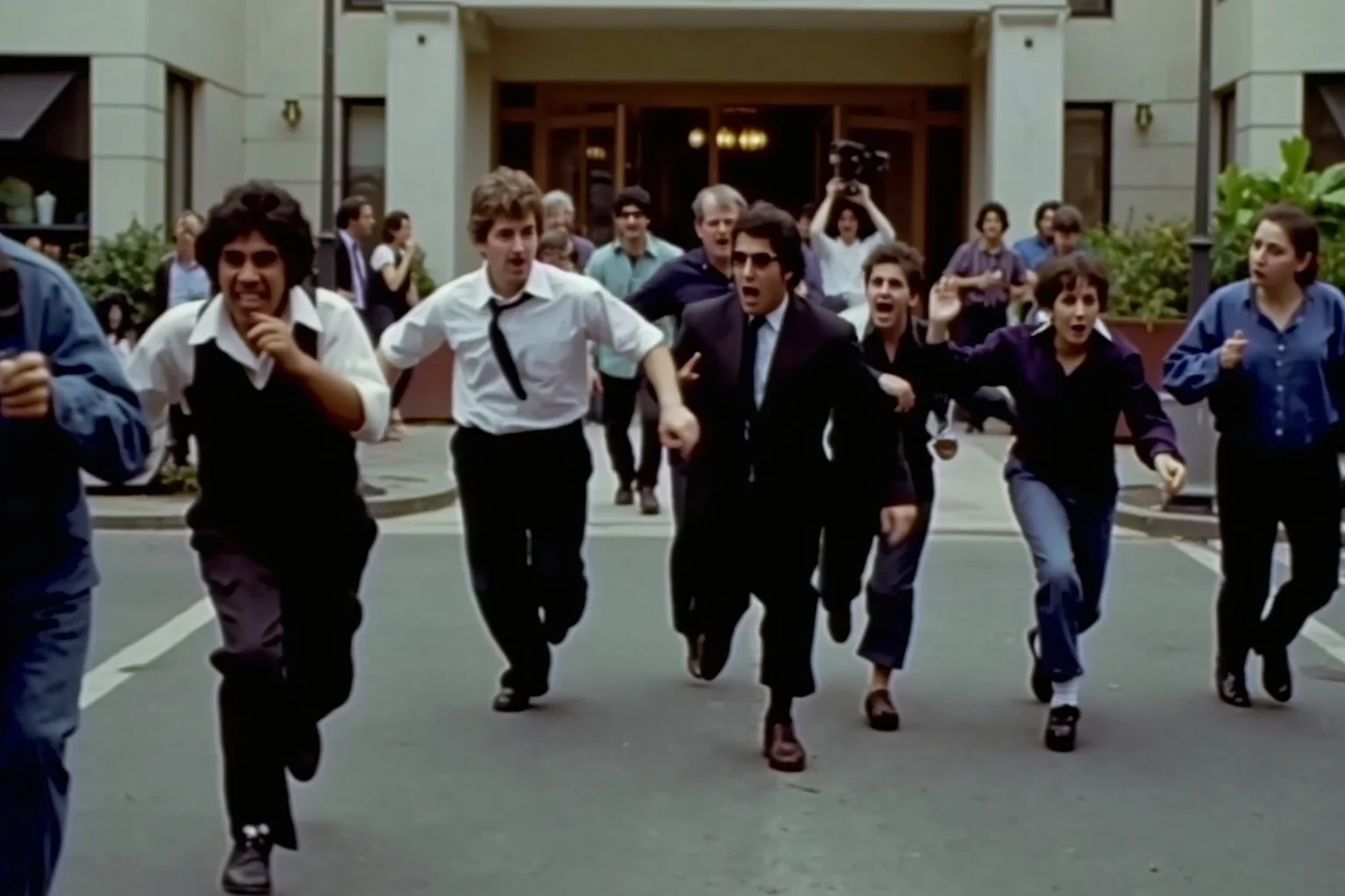 Most Important Historical Events Televised Live 10 A 1980s TV screen showing a chaotic street scene outside a hotel entrance with reporters and security rushing forward