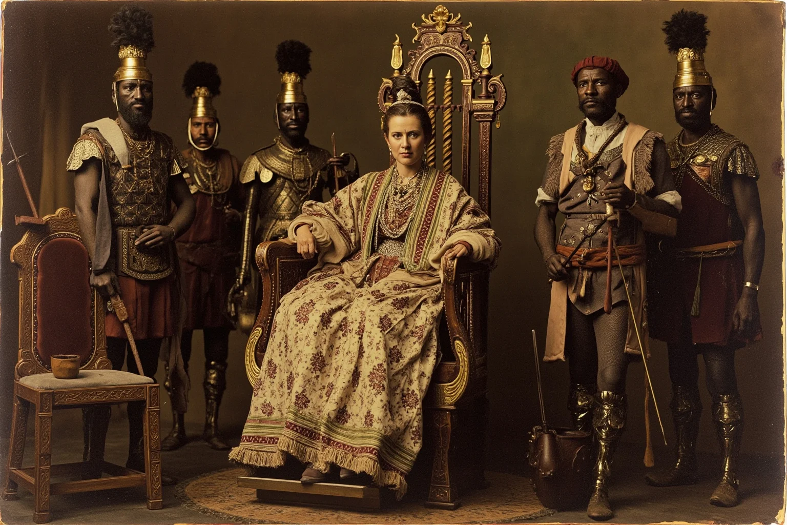 Wars Started By Women: The Rebel Queens Who Changed History 18 A 19th-century Malagasy queen in traditional royal robes seated on an elevated throne surrounded by warriors and advisors