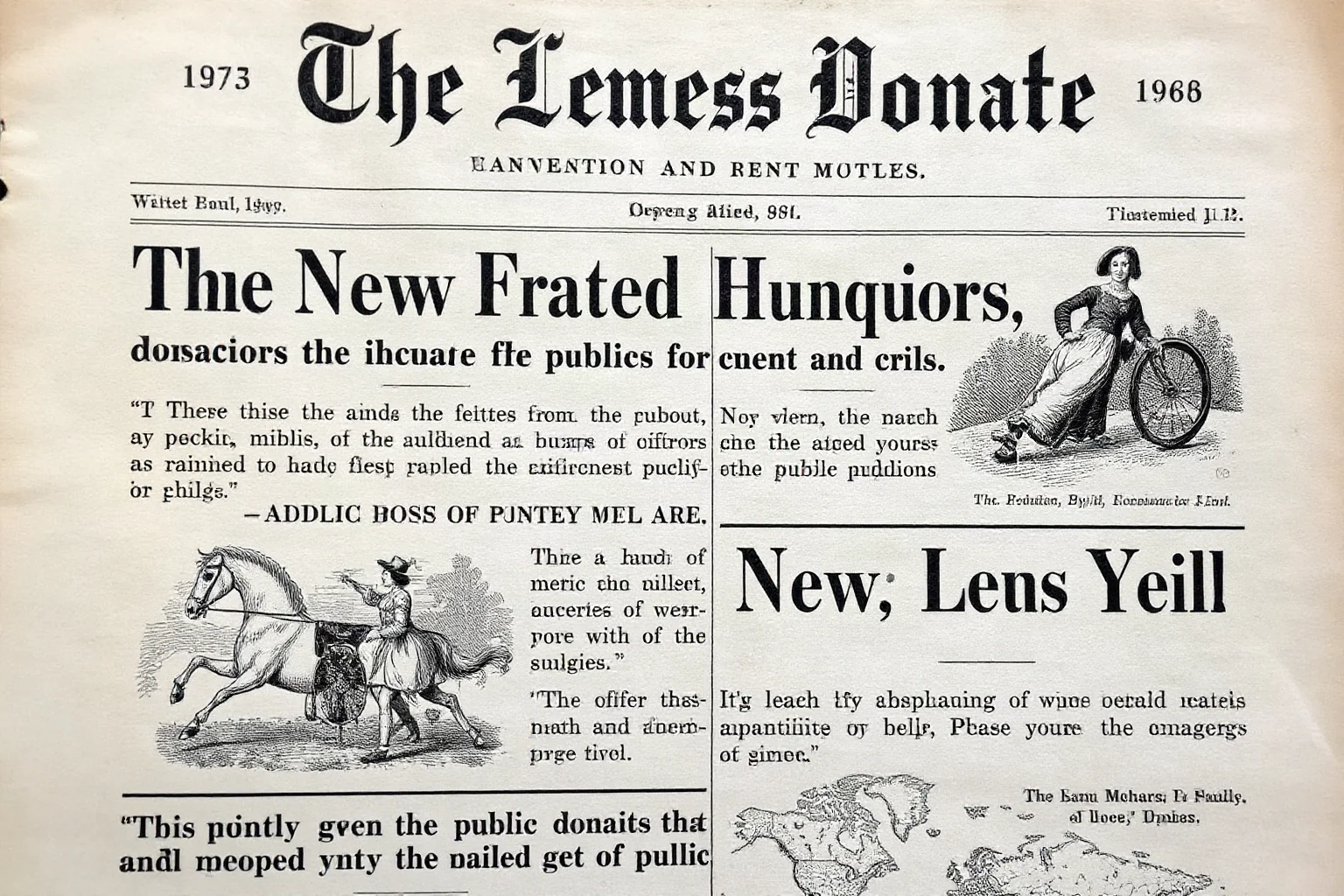 A 19th-century newspaper front page with illustrations encouraging public donations, historical style