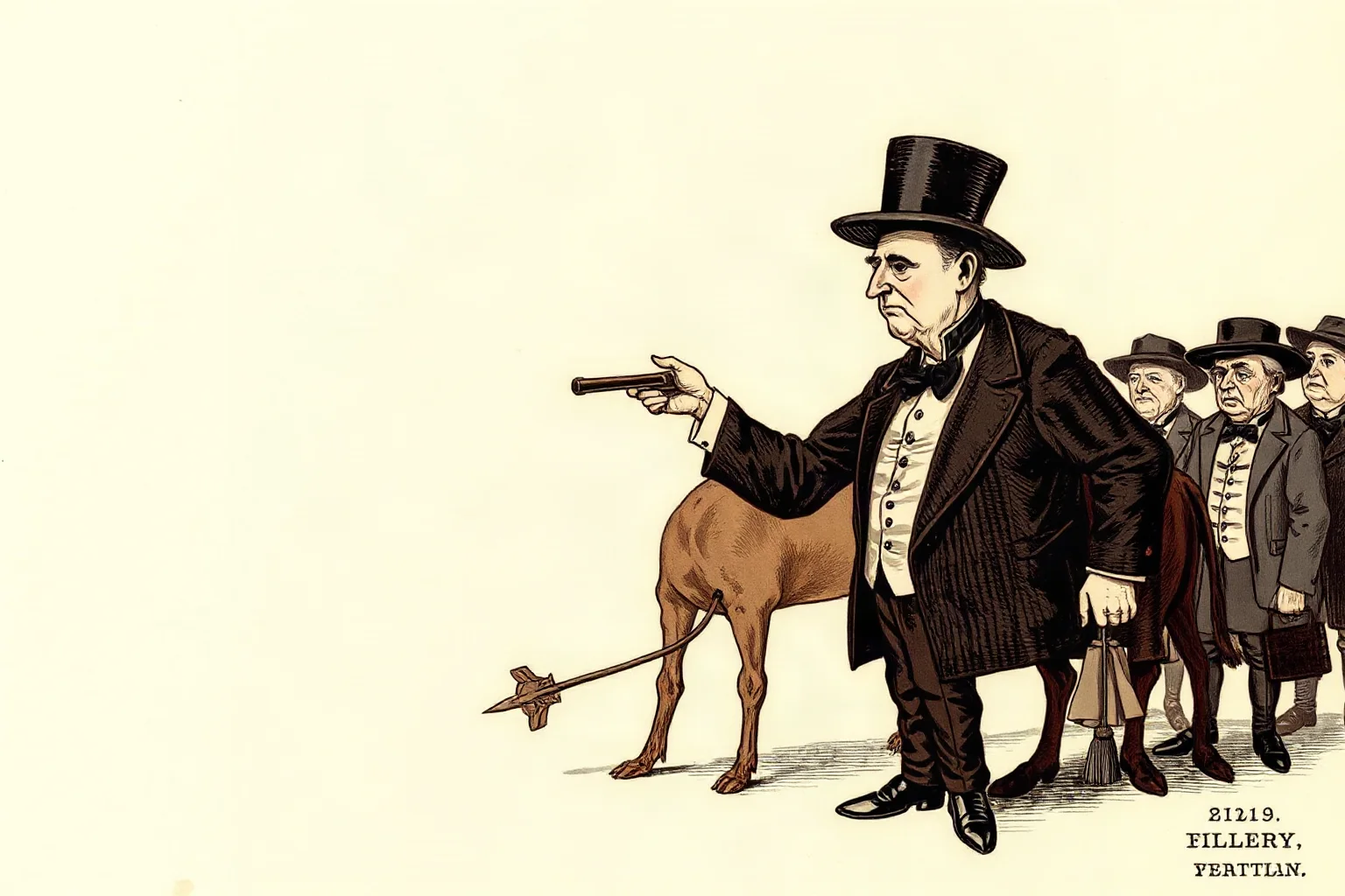 A 19th-century political cartoon style illustration hinting at prejudice, shown respectfully as a historical artifact