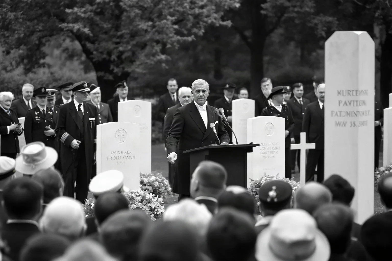 A 19th-century president speaking briefly to a solemn crowd at a cemetery dedication