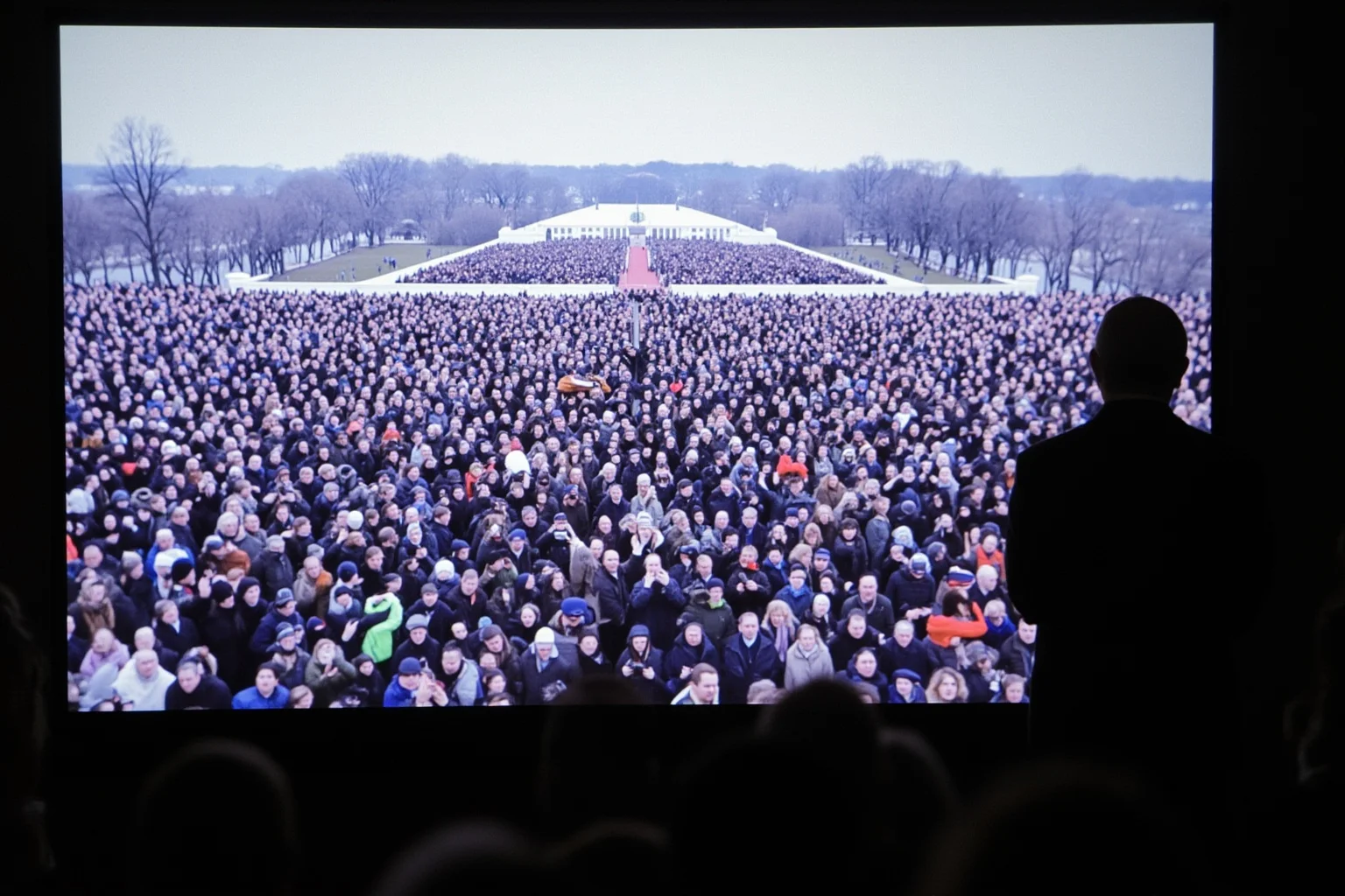 Most Important Historical Events Televised Live 20 A 2000s TV screen showing a massive outdoor inauguration crowd facing a distant podium under winter skies