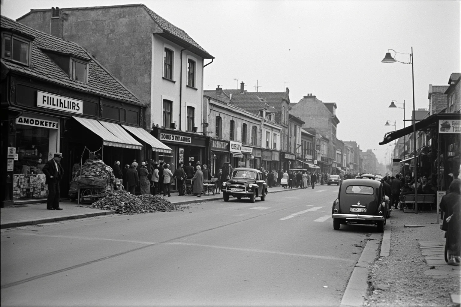 22 of the Greatest Comeback Stories in History 22 A bustling 1950s German street market with new storefronts beside a few remaining rubble piles