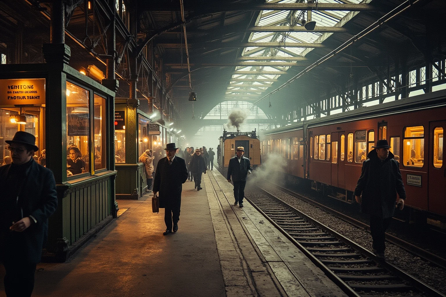 Amazing Facts About Claude Monet: His Life and 10 Greatest Paintings 19 A bustling 19th-century train station platform filled with steam and iron beams, impressionist style