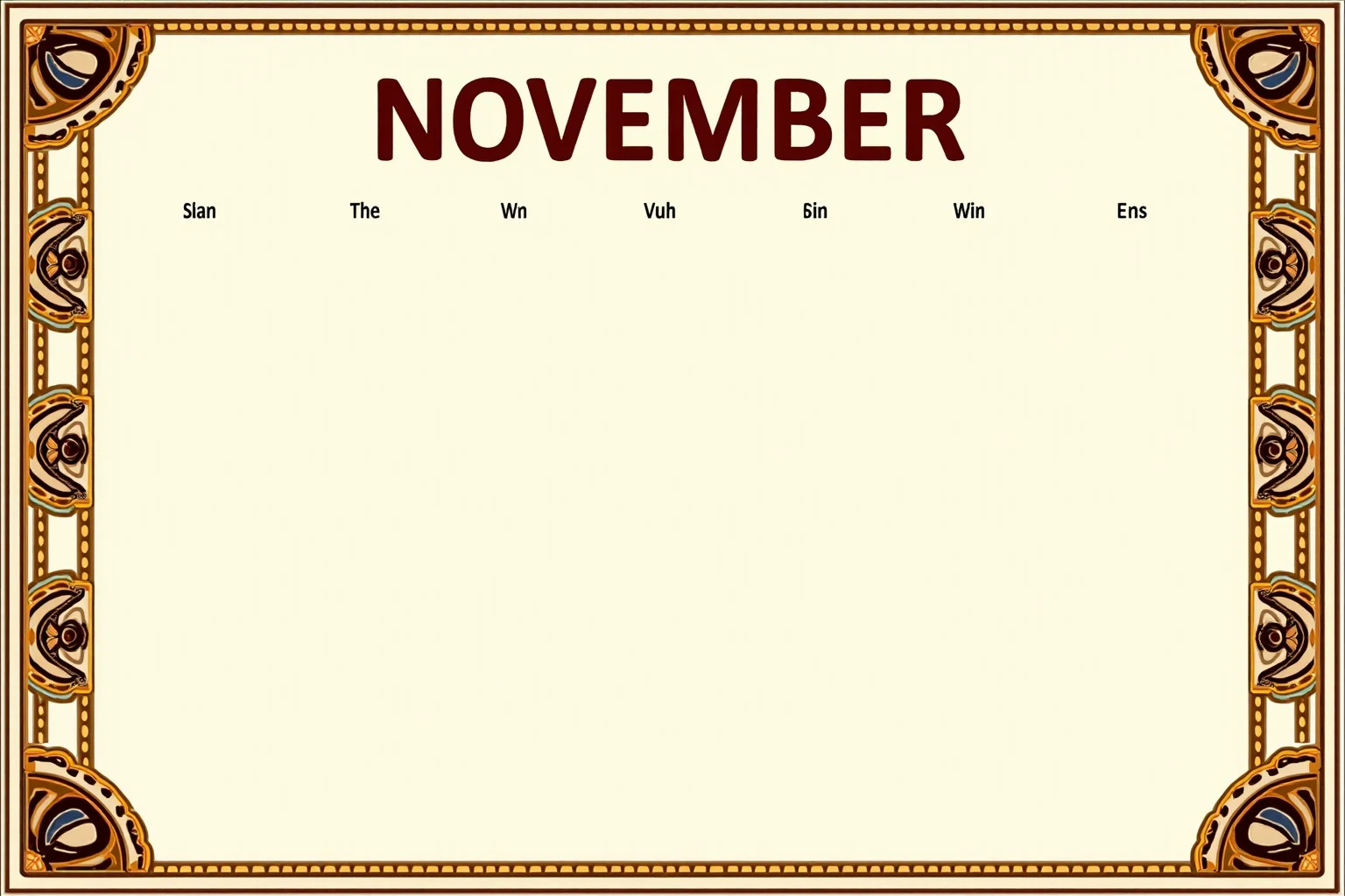 A calendar page marked November with Native art motifs bordering the edges, symbolizing Native American Heritage Month