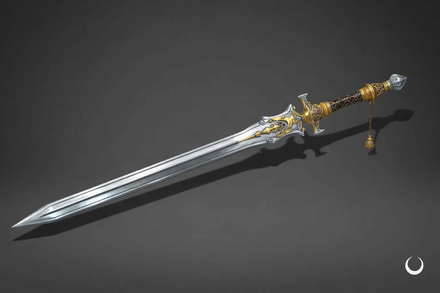 A ceremonial twin-tipped sword inspired by the legendary Zulfiqar, ornate hilt, illustrative style