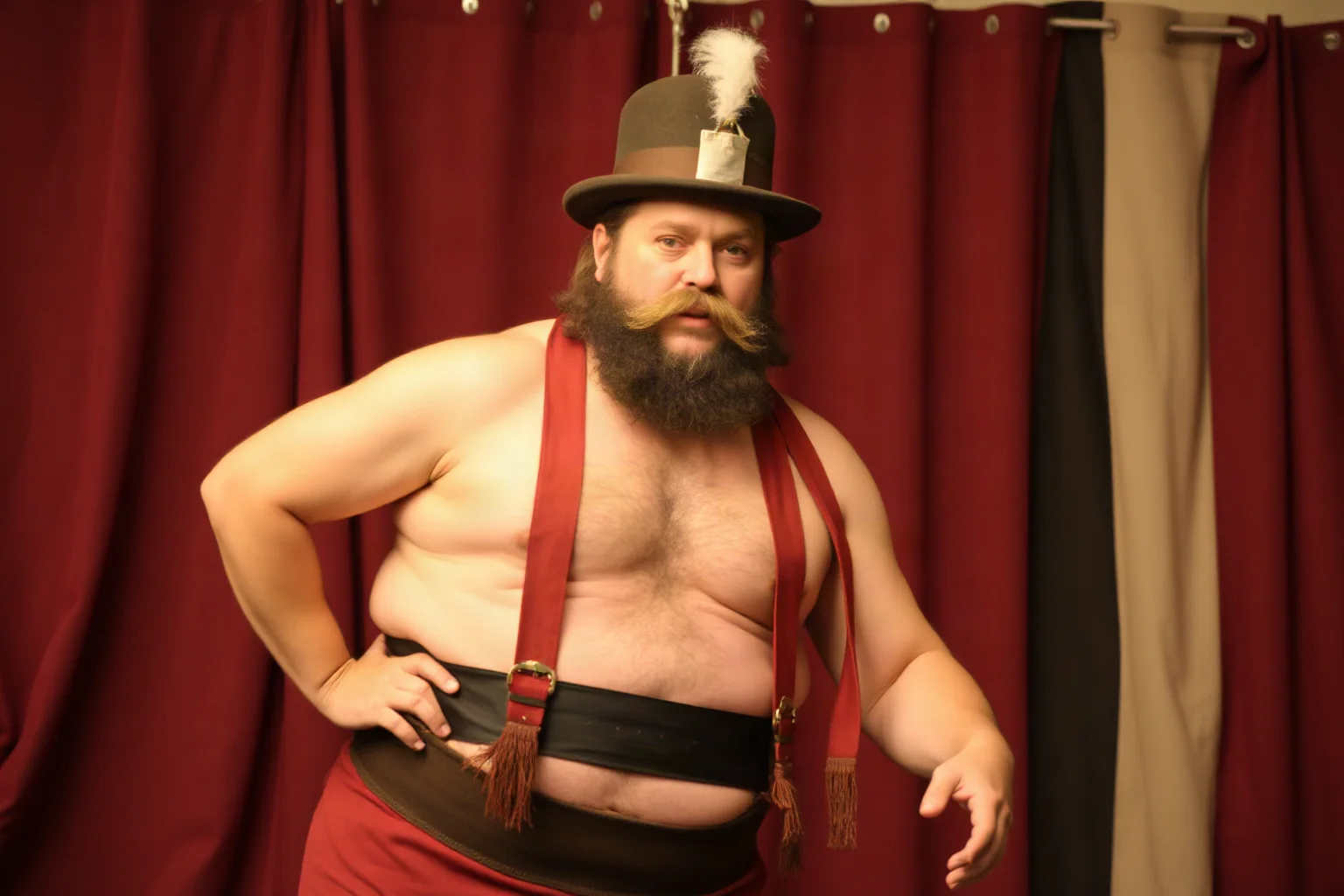 A circus strongman performer from the 1890s billed as a giant, in period costume
