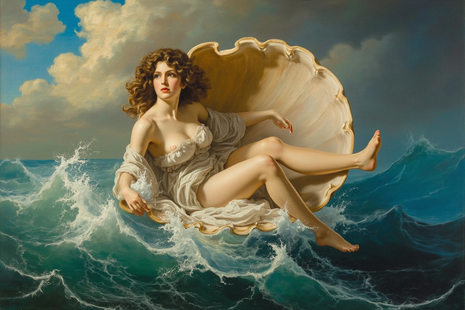 The Most Famous Historical Paintings in the World 8 A classical mythological painting of a goddess emerging from a seashell on ocean waves