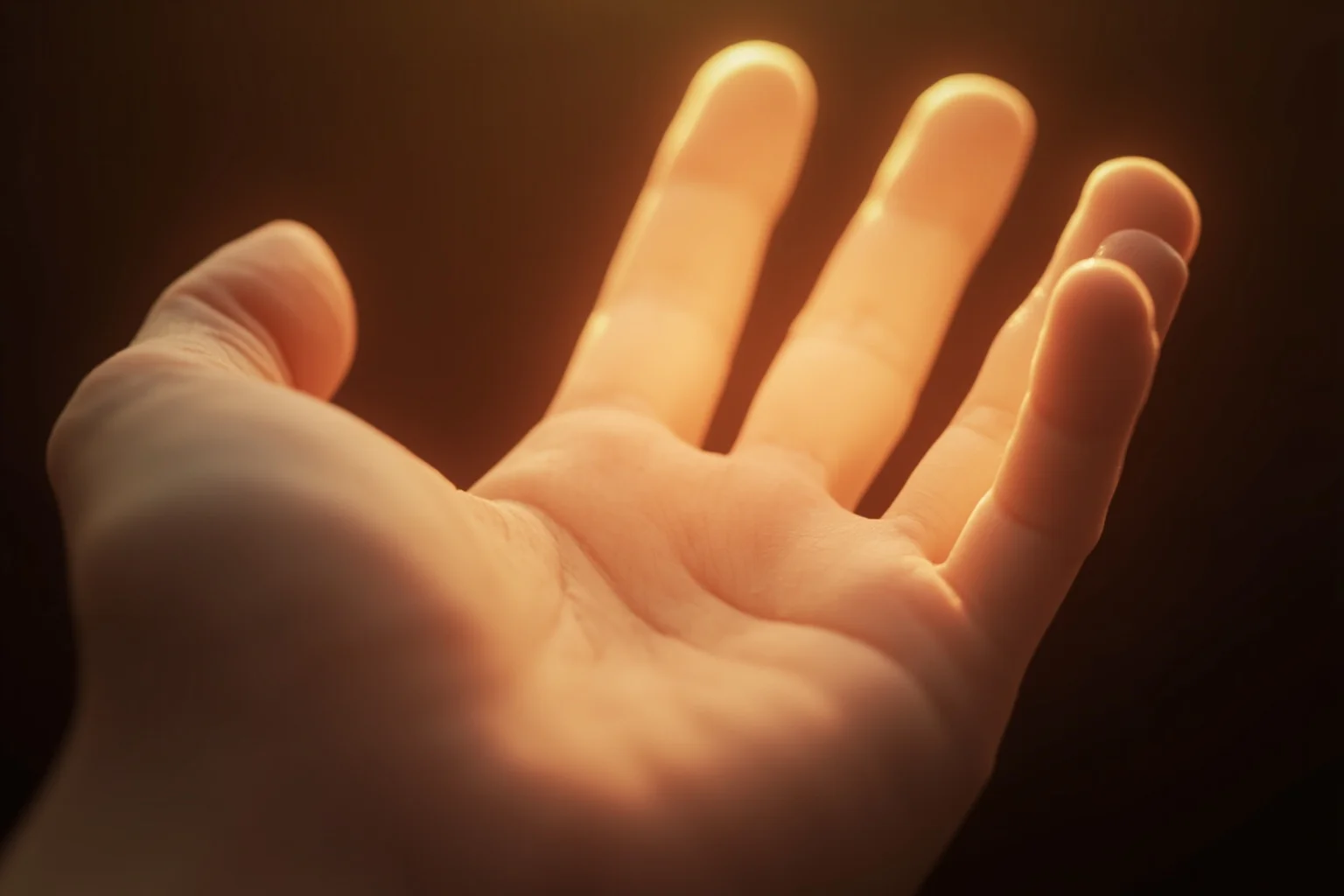 A close-up illustration of an open palm with a soft golden glow