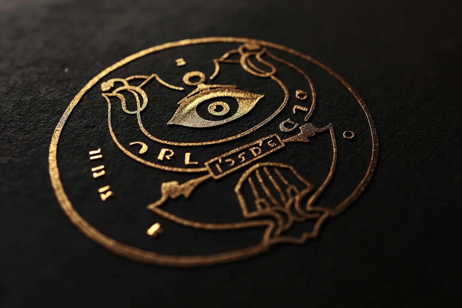 Legendary Cases Involving the Pinkerton Detective Agency 15 A close-up of an antique detective agency logo featuring an open eye and ornate lettering