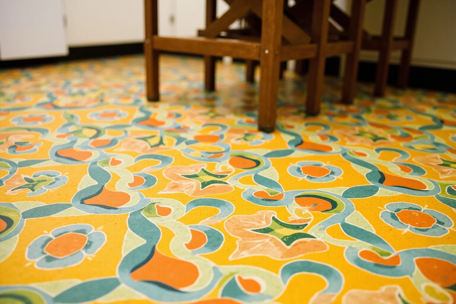 22 Things Every American Home Had in the 1920s 18 A close-up of bright patterned linoleum flooring in a 1920s kitchen