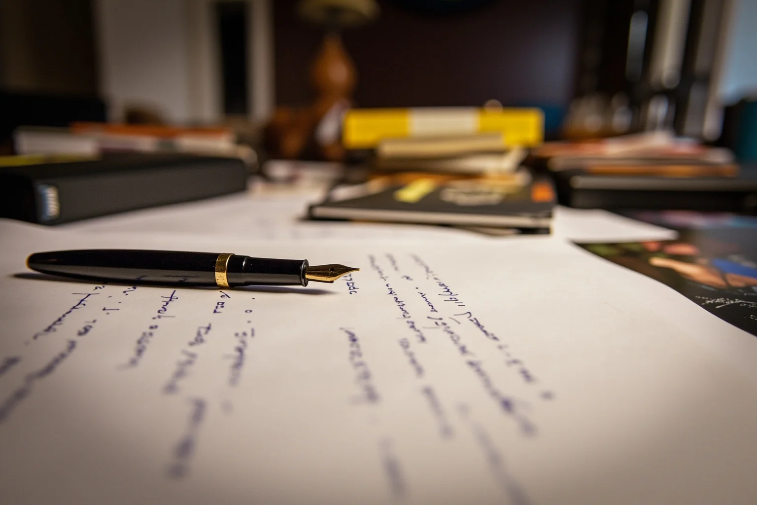 TB or Not TB: 22 Historical Figures Who Contracted Tuberculosis 11 A cluttered writer's desk in a Parisian apartment with hand-written manuscript pages and a fountain pen