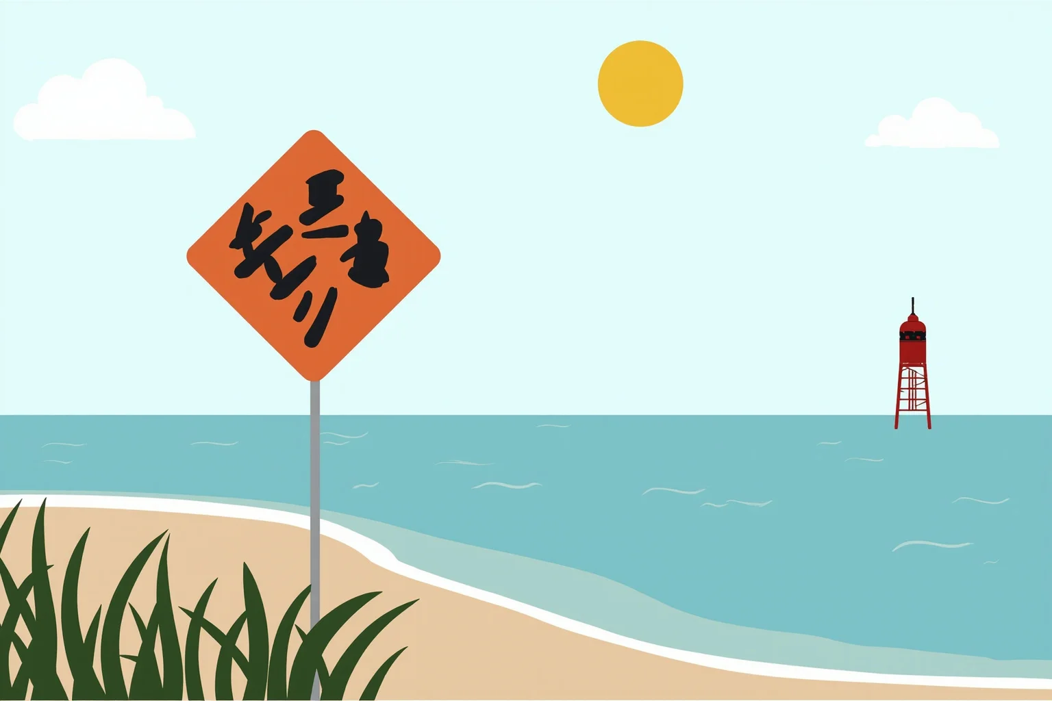 23 Worst Things That Ever Happened in History 22 A coastal illustration showing a calm ocean horizon with a distant warning siren tower, symbolizing tsunami preparedness