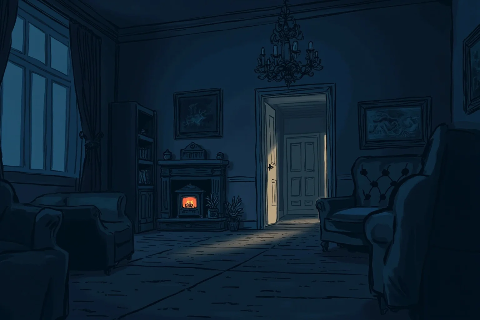 23 Facts About Hetty Green, the Billionaire Who Lived Like a Beggar 9 A cold, sparsely furnished Victorian apartment room with no fireplace lit, illustration style, muted blue tones