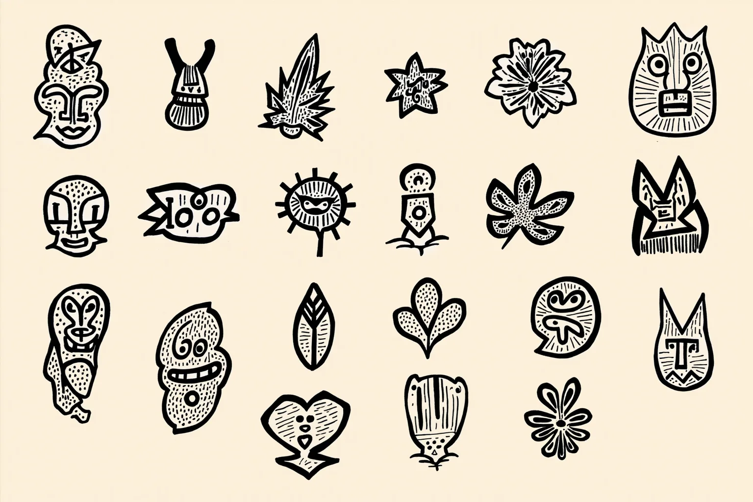 A collection of symbolic speech-bubble icons in different abstract patterns representing many distinct Indigenous languages