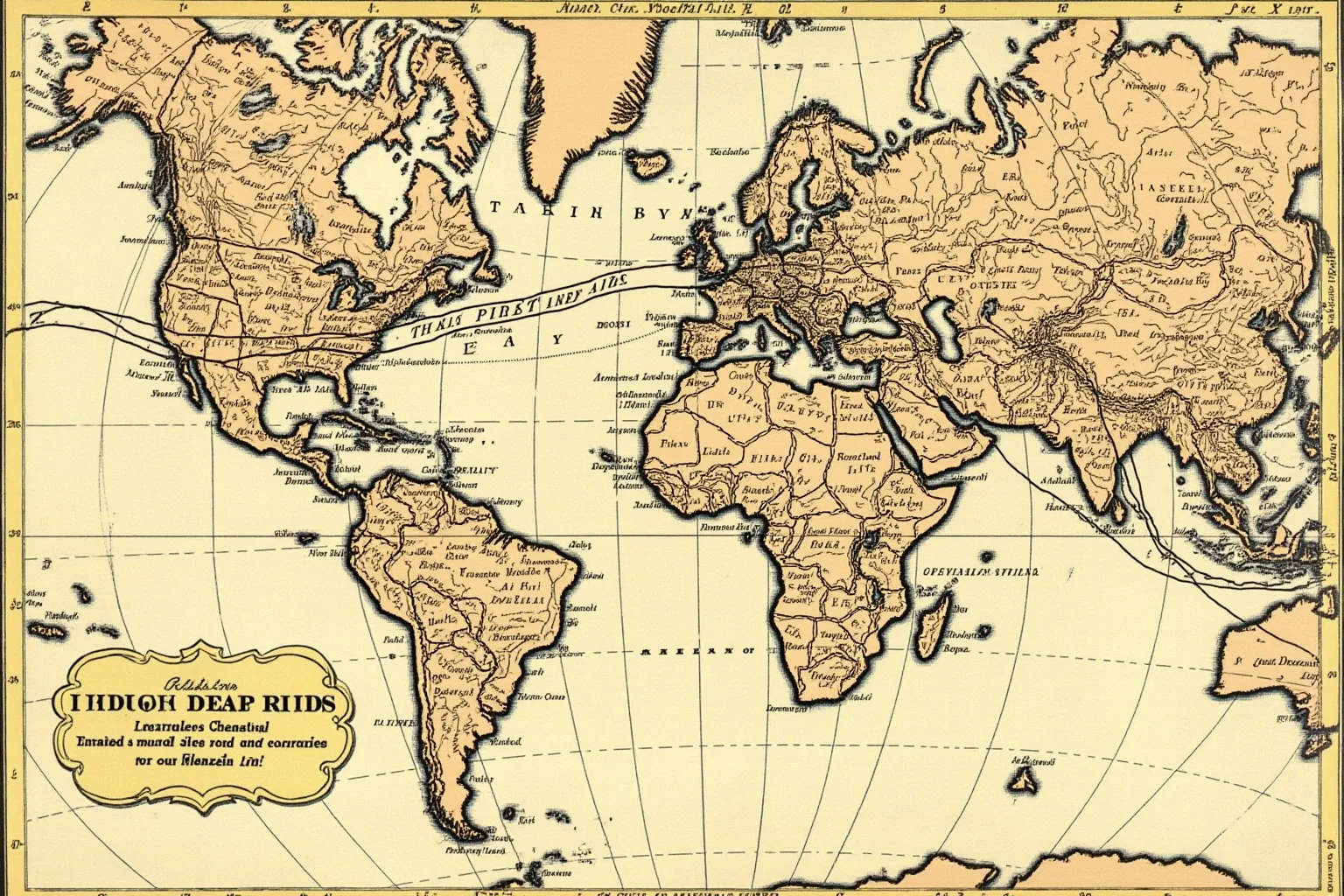 A colonial-era world map with trade routes marked, showing the three-continent operational range of a Golden Age pirate captain's raids