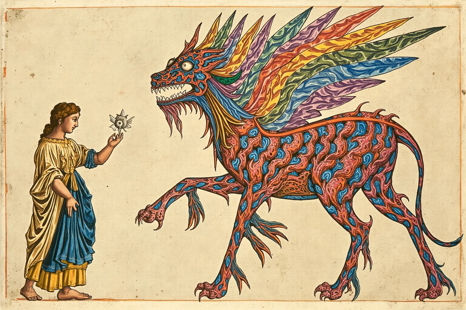 22 Creepiest Pieces of Medieval Art (And the Strange History Behind Them) 19 A colorful, flattened medieval manuscript illustration of a strange multi-winged, multi-eyed beast from an apocalyptic vision