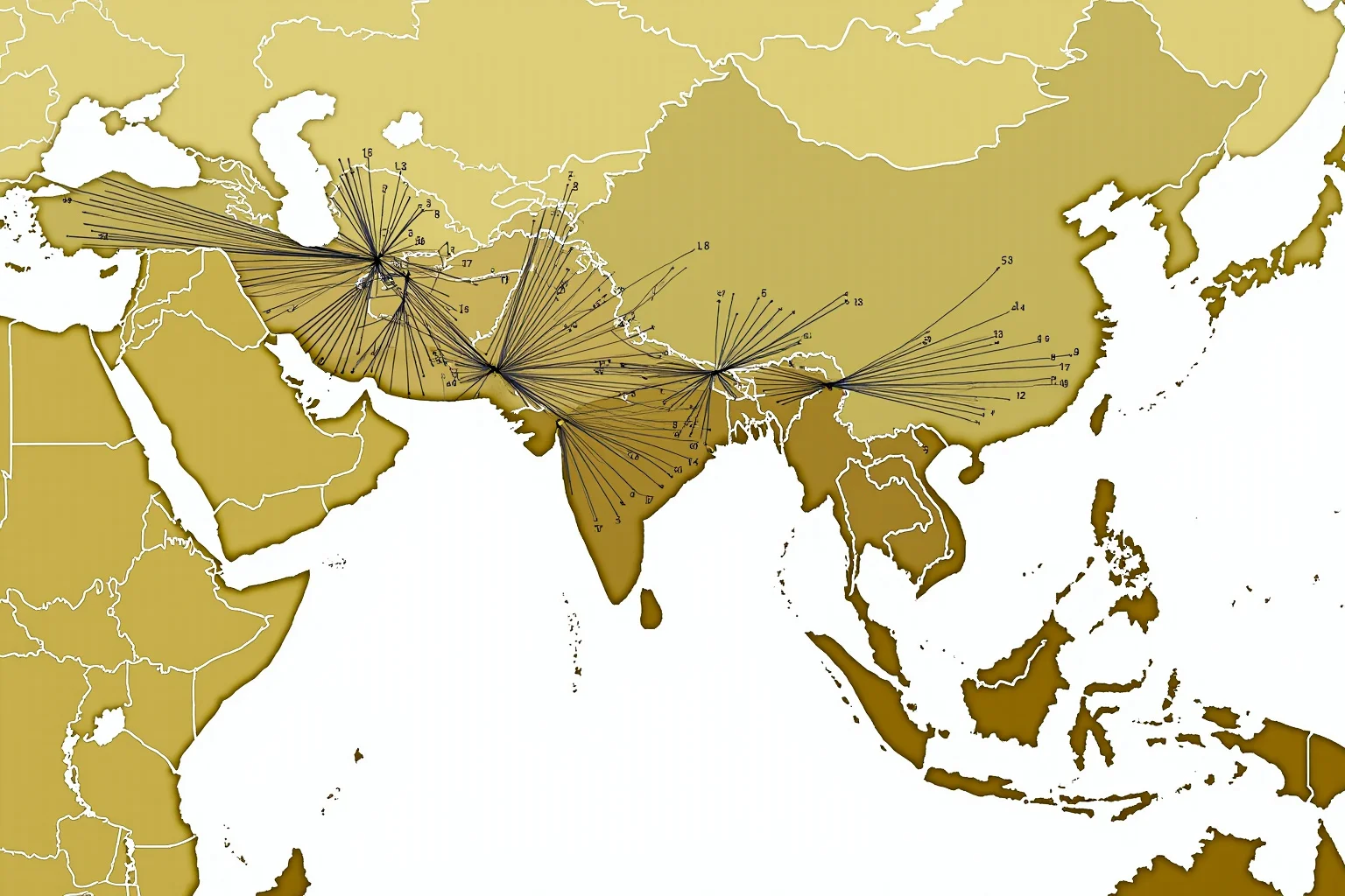 25 Little-Known Facts About Genghis Khan, the Brutal Ruler 23 A conceptual illustration of a family tree with countless branching lines across a map of Asia