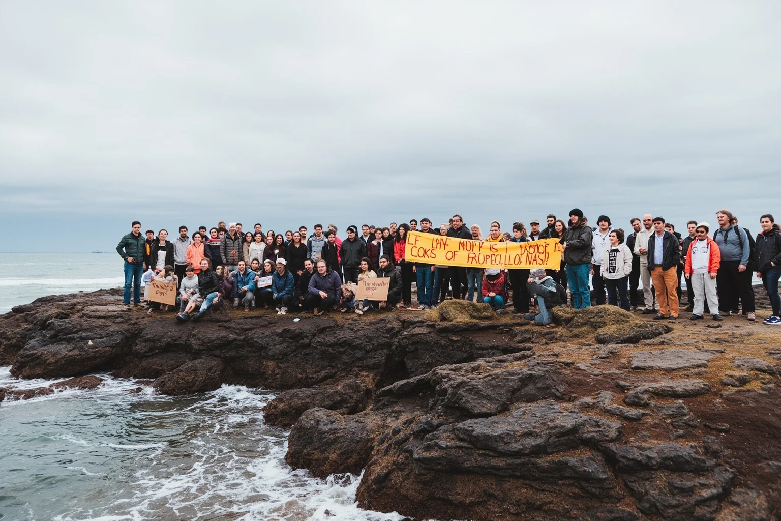 22 Inspiring Stories From Native American History 21 A crowd of Native American activists standing together on a rocky island shoreline