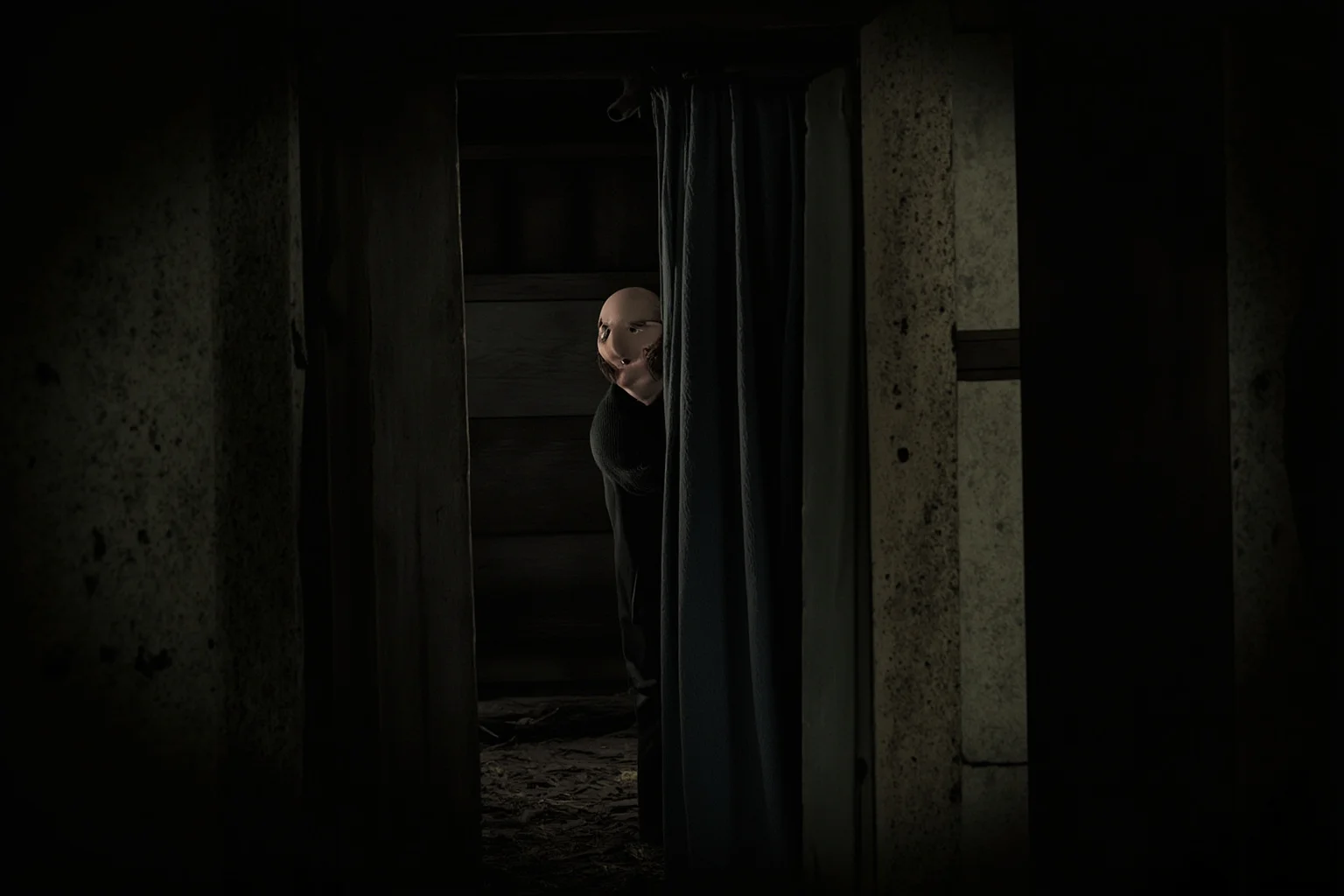 Grim Childhoods Indeed: The 20 Darkest Brothers Grimm Fairy Tales 8 A dark forest cottage interior with a hidden robber's den and a young woman peering from behind a curtain