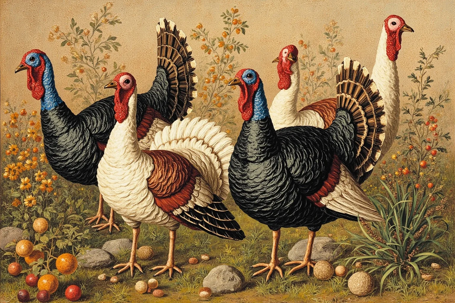 Amazing Facts About Claude Monet: His Life and 10 Greatest Paintings 23 A decorative garden panel painting featuring a flock of turkeys among ornamental plants