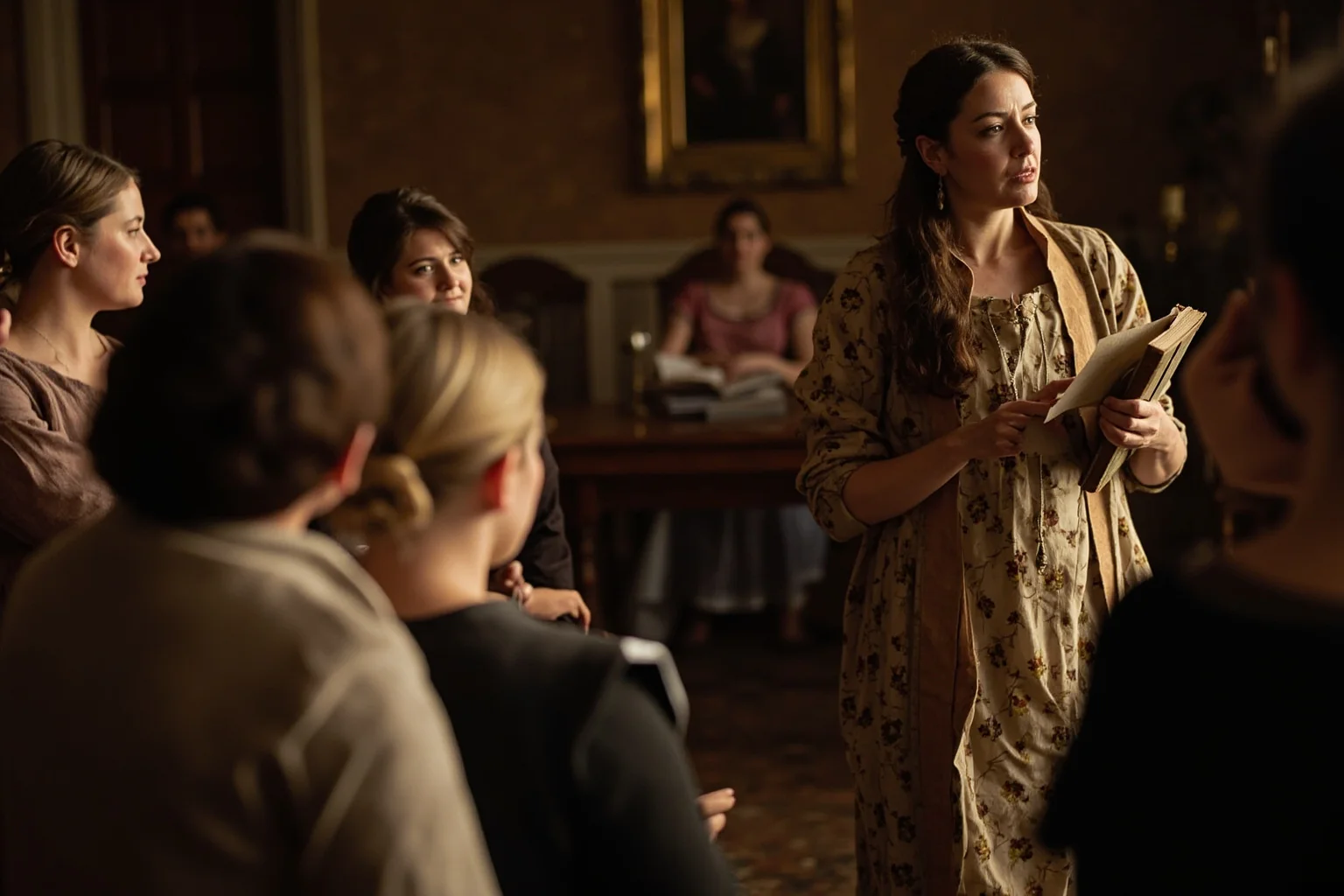 Philosophers Everyone's Heard Of, and 20 Everyone Forgot About 18 A determined 17th-century woman presenting a book to a small gathering of women in an elegant drawing room