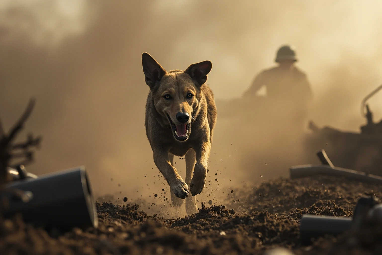 Most Famous Dogs in History: 22 Iconic Canines Who Made Their Mark 16 A determined mixed-breed dog running through a smoky World War II battlefield scene