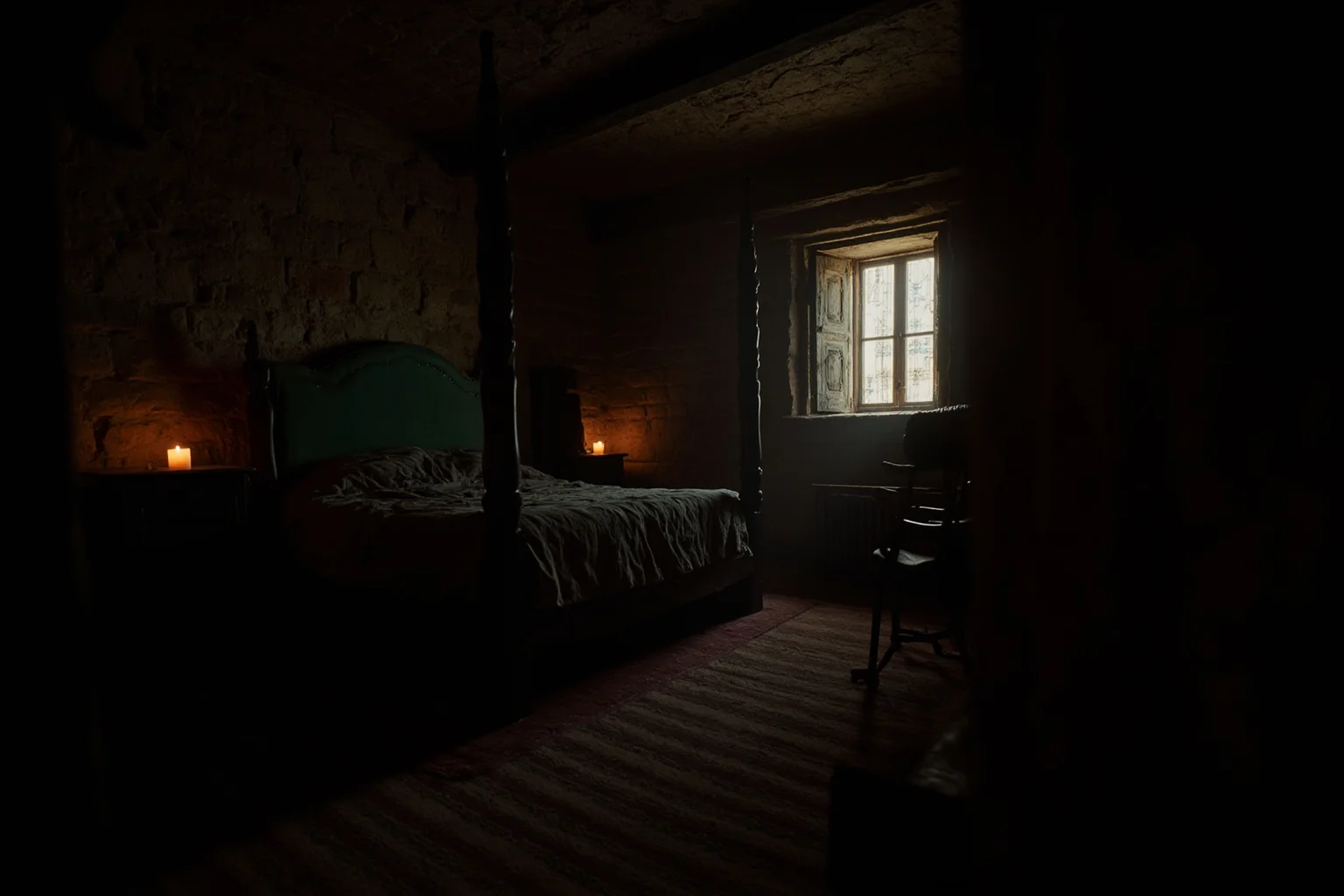 26 Facts About Nostradamus and His Predictions 23 A dim candlelit bedroom in an old stone house, suggesting a quiet historical death scene, respectful tone