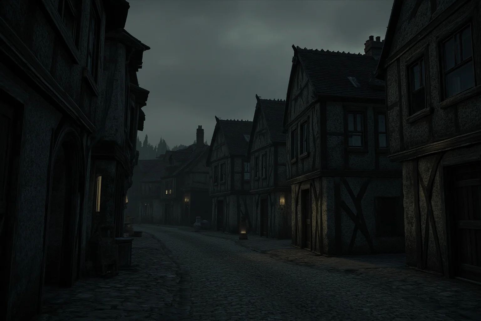 26 Facts About Nostradamus and His Predictions 6 A dim medieval village street scene suggesting a plague-era town, with shuttered windows and empty lanes