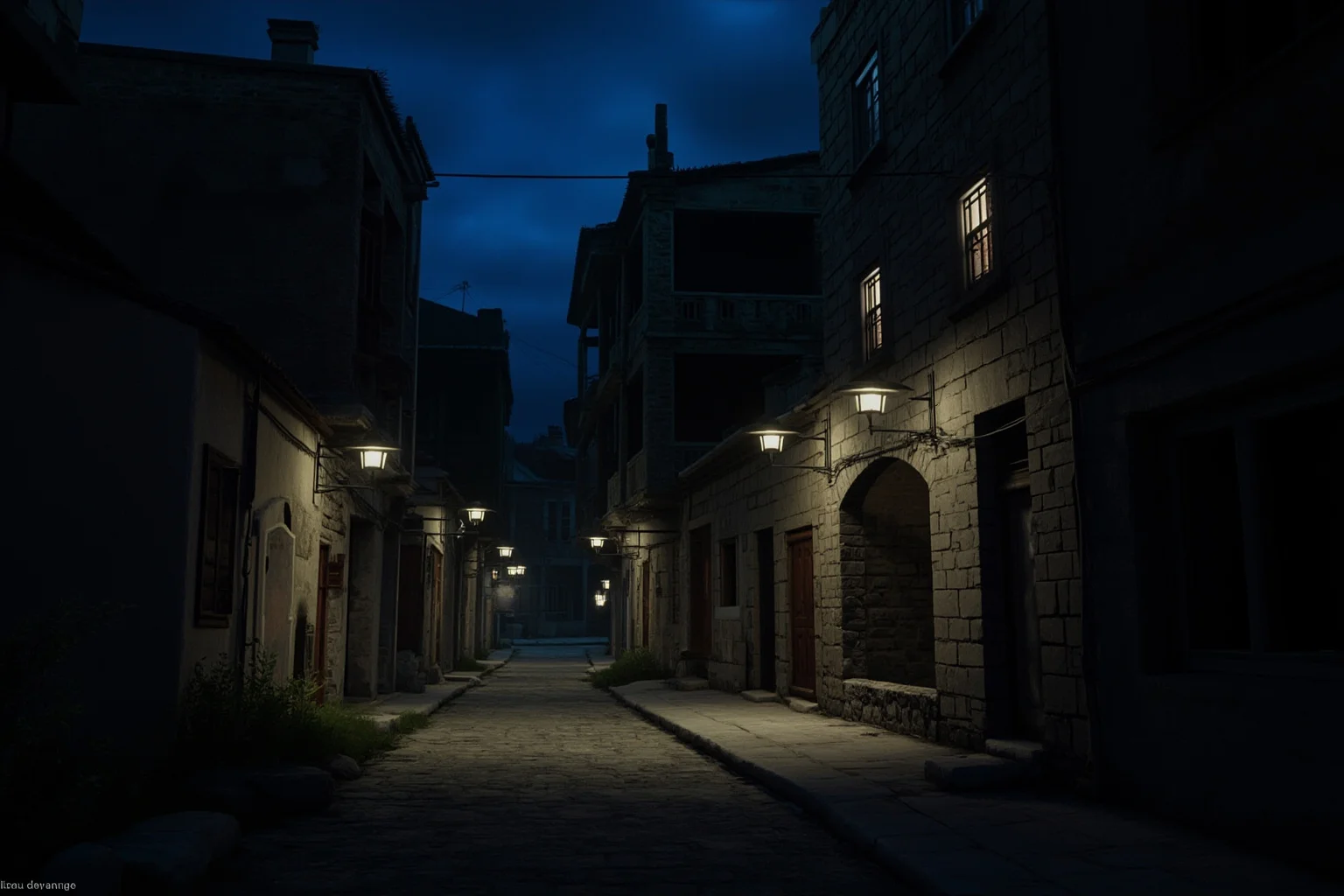 False Flag Operations That Quietly Changed World History 12 A dim Middle Eastern city street at night with an old stone building, historical illustration style