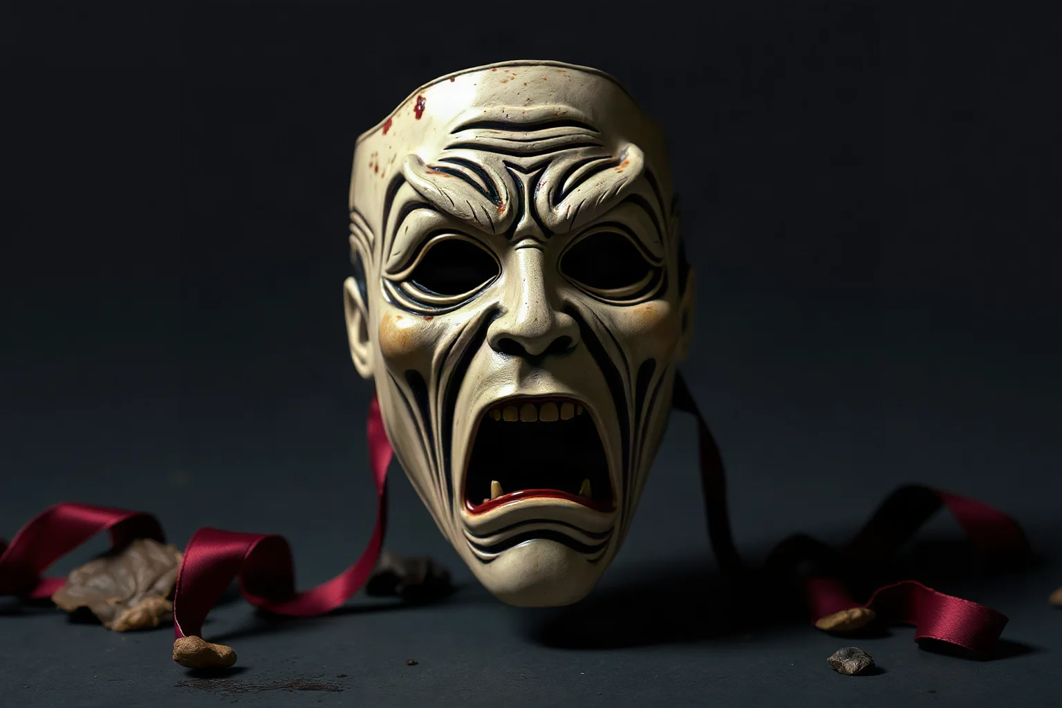 A disgusted theatrical comedy-tragedy mask illustration representing the old exclamation 'Fie'
