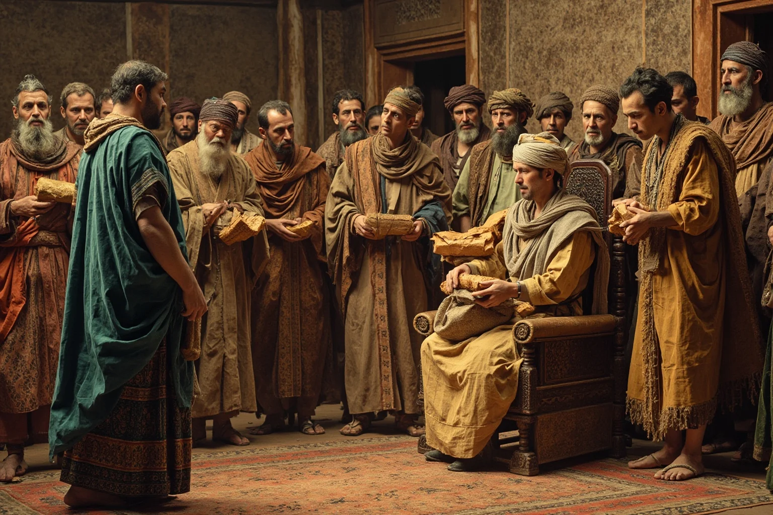 25 Captivating Facts About the Persian Empire 14 A diverse group of ancient delegates in varied traditional dress presenting gifts to a seated ruler