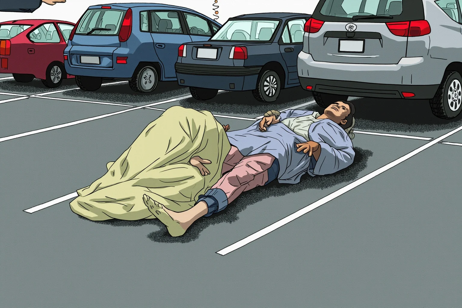 22 Animal Heroes Who Changed Human History 21 A dog draping a blanket over a person lying in a car park, illustrative style, no real people