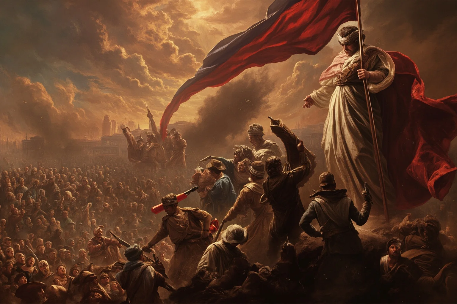 The Most Famous Historical Paintings in the World 12 A dramatic revolutionary scene with a robed allegorical figure holding a flag above a crowd