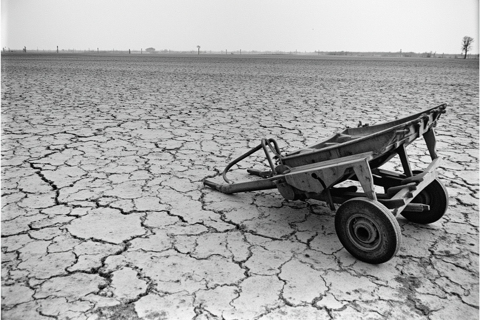 23 Worst Things That Ever Happened in History 15 A dry cracked rural field in South Asia with an empty grain cart, representing 1940s famine conditions